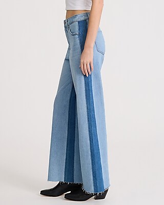 High Waisted Light Wash Side Stripe Wide Leg Jeans