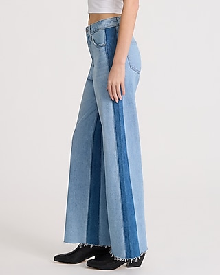High Waisted Light Wash Side Stripe Wide Leg Jeans