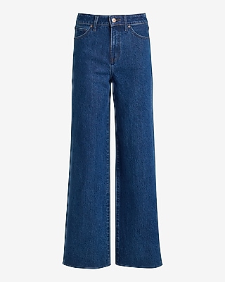 High Waisted Dark Wash 50/50 Rigid Stretch Wide Leg Jeans