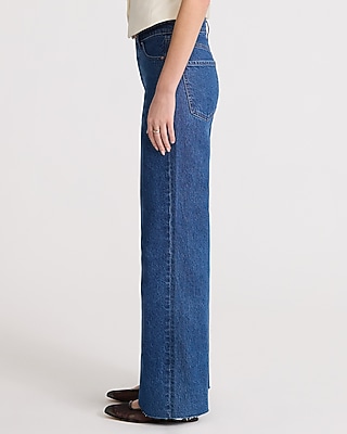 High Waisted Dark Wash 50/50 Rigid Stretch Wide Leg Jeans