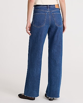 High Waisted Dark Wash 50/50 Rigid Stretch Wide Leg Jeans