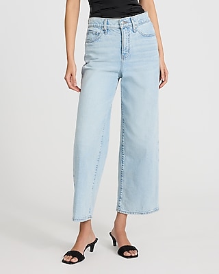 High Waisted Light Wash Wide Leg Ankle Jeans