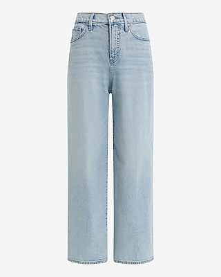 High Waisted Light Wash Wide Leg Ankle Jeans