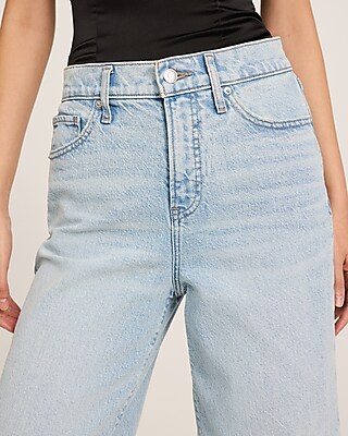 High Waisted Light Wash Wide Leg Ankle Jeans
