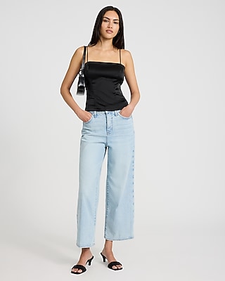 High Waisted Light Wash Wide Leg Ankle Jeans