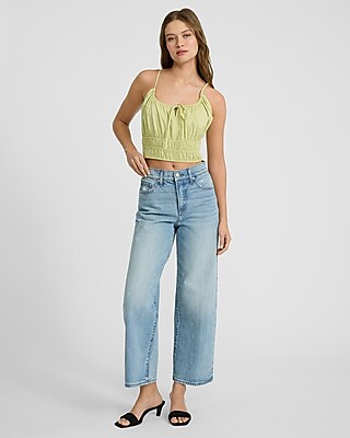 High Waisted Light Wash Wide Leg Ankle Jeans