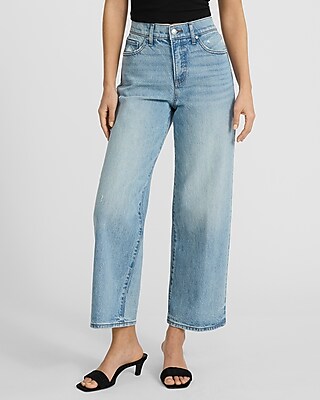 High Waisted Light Wash Wide Leg Ankle Jeans