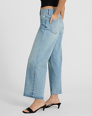 High Waisted Light Wash Wide Leg Ankle Jeans