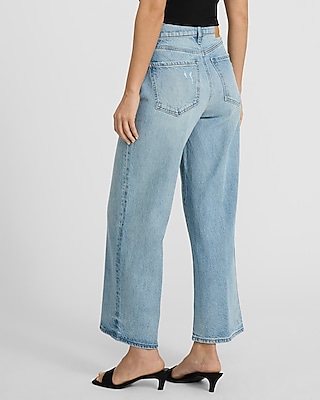 High Waisted Light Wash Wide Leg Ankle Jeans