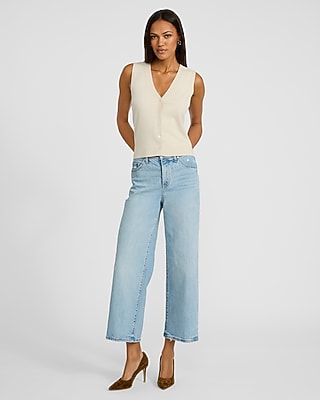 High Waisted Light Wash Wide Leg Ankle Jeans