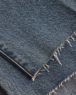 High Waisted Medium Wash Raw Hem Wide Leg Ankle Jeans
