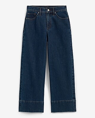 High Waisted Dark Wash Tall Hem Wide Leg Ankle Jeans