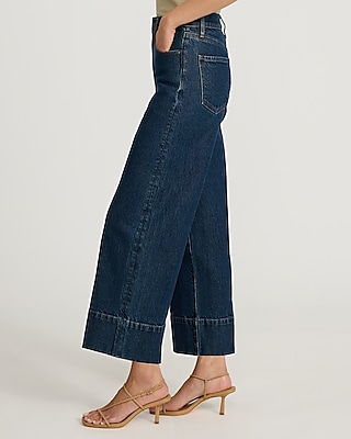 High Waisted Dark Wash Tall Hem Wide Leg Ankle Jeans