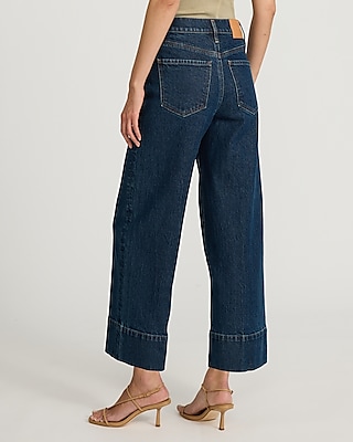 High Waisted Dark Wash Tall Hem Wide Leg Ankle Jeans