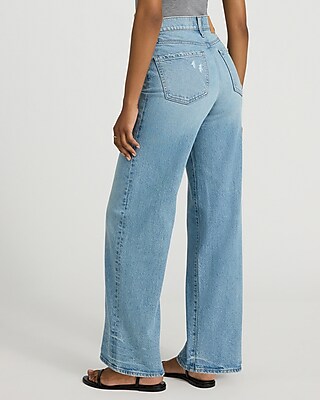 High Waisted Light Wash Seamed Wide Leg Jeans