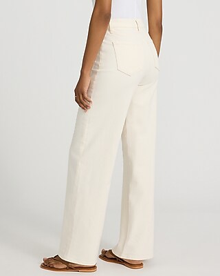 High Waisted Ivory Wash Drawstring Wide Leg Jeans