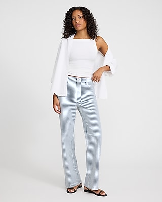 High Waisted Striped Wide Leg Jeans