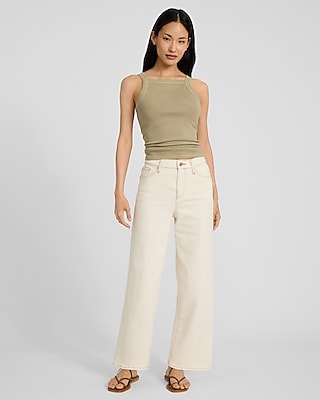 High Waisted Wash Wide Leg Ankle Jeans
