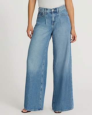 Shine Scoop Neck Sweater Cami + High Waisted Medium Wash Pleated Relaxed Wide Leg Jeans