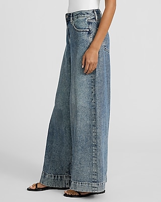 High Waisted Medium Wash Tall Hem Relaxed Wide Leg Jeans