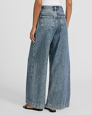 High Waisted Medium Wash Tall Hem Relaxed Wide Leg Jeans
