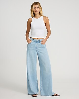 High Waisted Light Wash Relaxed Wide Leg Jeans