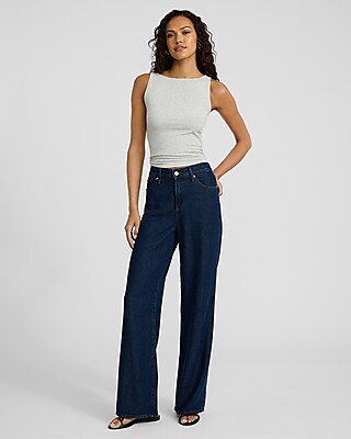 High Waisted Dark Wash Wide Leg Jeans