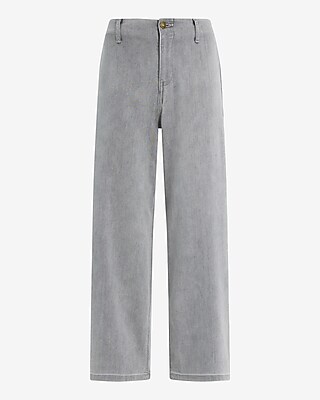 High Waisted Gray Wash Wide Leg Ankle Jeans