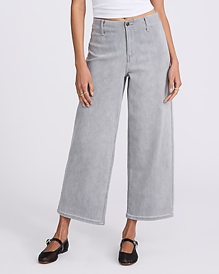 High Waisted Gray Wash Wide Leg Ankle Jeans