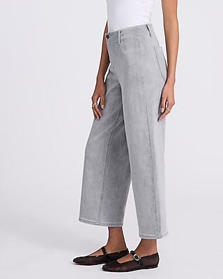 High Waisted Gray Wash Wide Leg Ankle Jeans