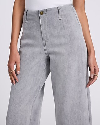 High Waisted Gray Wash Wide Leg Ankle Jeans