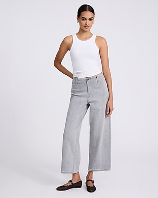 High Waisted Gray Wash Wide Leg Ankle Jeans