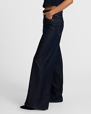 High Waisted Dark Wash Rinse Belted Wide Leg Jeans