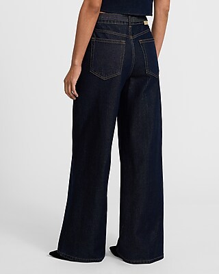 High Waisted Dark Wash Rinse Belted Wide Leg Jeans