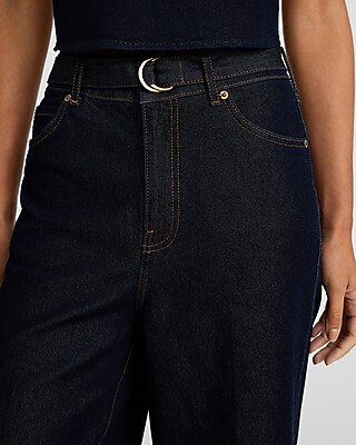 High Waisted Dark Wash Rinse Belted Wide Leg Jeans