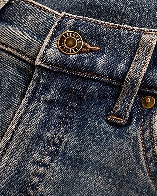 High Waisted Medium Wash Cuffed Wide Leg Jeans