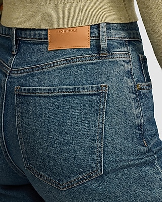 High Waisted Medium Wash Cuffed Wide Leg Jeans