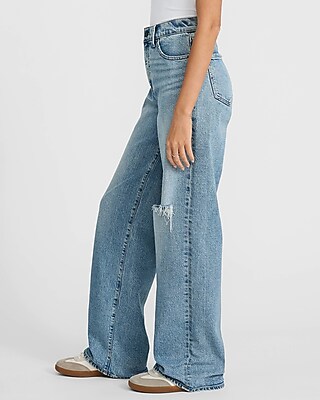 High Waisted Light Wash Ripped Wide Leg Jeans - image 2