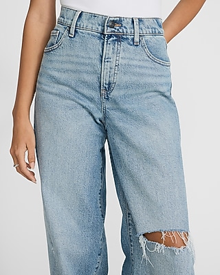 High Waisted Light Wash Ripped Wide Leg Jeans - image 4