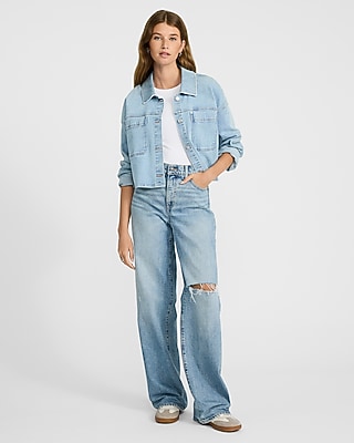 High Waisted Light Wash Ripped Wide Leg Jeans