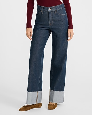 High Waisted Dark Wash Waist Detail Skyscraper Jeans | Express