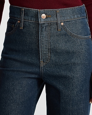 High Waisted Dark Wash Cuffed Wide Leg Jeans