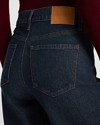 High Waisted Dark Wash Cuffed Wide Leg Jeans