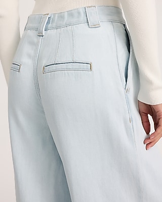 High Waisted Light Wash Pleated Relaxed Trouser Jeans
