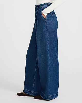 High Waisted Dark Wash Relaxed Trouser Jeans