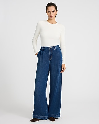 High Waisted Dark Wash Relaxed Trouser Jeans