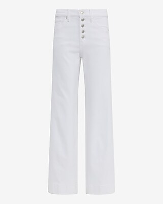 High Waisted White Tall Hem Wide Leg Jeans