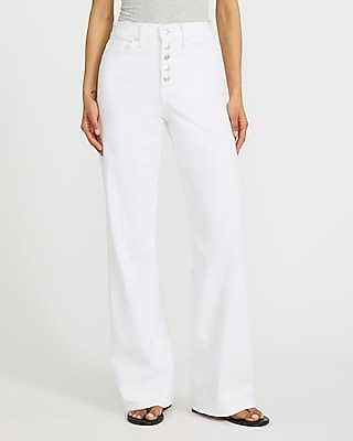 High Waisted White Tall Hem Wide Leg Jeans