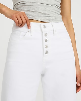 High Waisted White Tall Hem Wide Leg Jeans