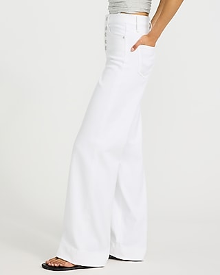 High Waisted White Tall Hem Wide Leg Jeans